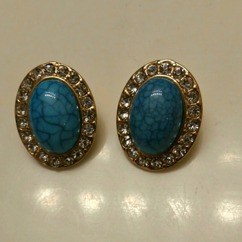 Blue turquoise & rhinestone earrings